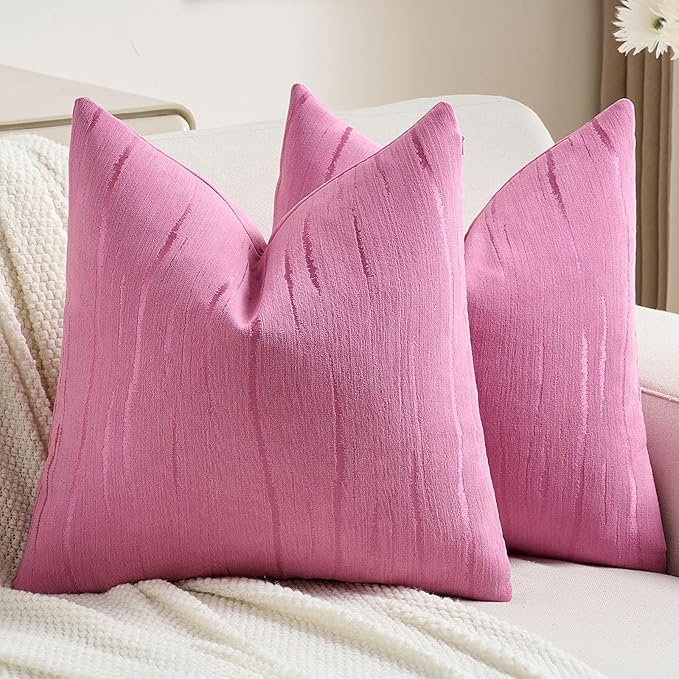 FUTEI Hot Pink Chenille Decorative Throw Pillow Covers 20x20 Inch Set of 2,Soft Embossed Striped Textured Cushion Case,Modern Home Decor for Couch Bed Living Room