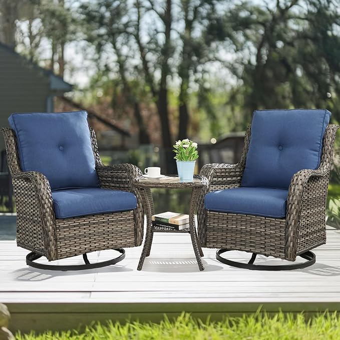 HUMMUH Wicker Patio Furniture Set with Outdoor Swivel Rocker Patio Chairs,High Back Outdoor Couch and Table 5 Pieces Outdoor Furniture for Porch Garden Deck
