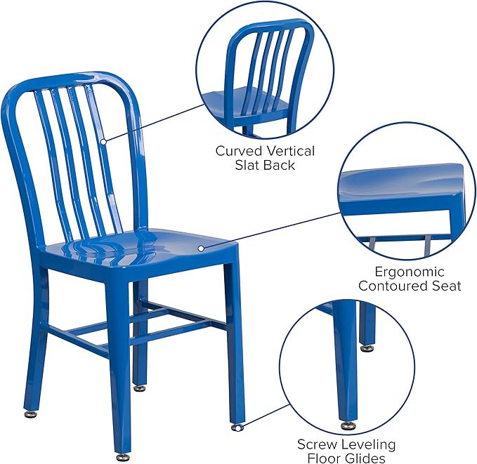 Flash Furniture Gael Commercial Grade 2 Pack Blue Metal Indoor-Outdoor Chair