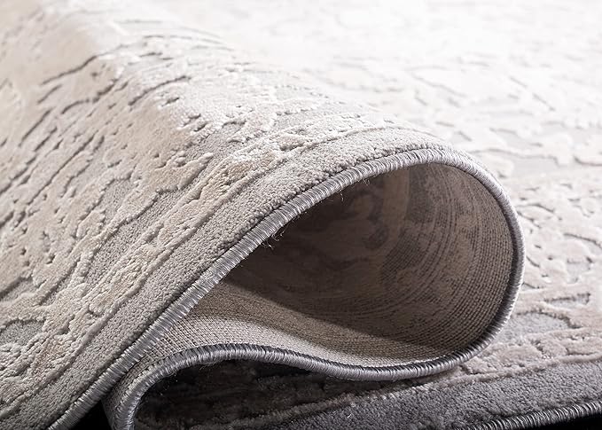 SAFAVIEH Reflection Collection Runner Rug - 2'3" x 12', Light Grey & Cream, Non-Shedding & Easy Cleaning, Ideal for Living Room, Bedroom (RFT665C)