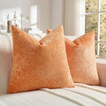 FUTEI Orange Flannel Throw Pillow Covers 18x18 Inch Set of 2,Soft Dimensional Textured Cushion Cases,Modern Home Decor for Couch Living Room