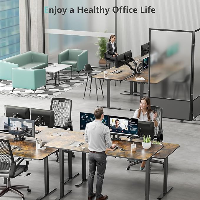 Dual Motor Electric Standing Desk with One Piece Desktop, 48 x 24 Inch Adjustable Height Sit to Stand Up Desk for Home Office, Work & Study, Black Frame & Brown Desktop (2 Packages)