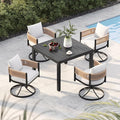Grand patio 5-Piece Outdoor Dining Set for 4 with 1 Rectangle Expandable Table for 4-6 Person, Metal Woven Wicker Swivel Patio Chairs with Thickened Cushions for Yard, Poolside (Natural)
