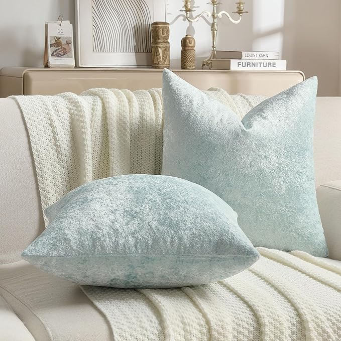 FUTEI Light Blue Flannel Throw Pillow Covers 24x24 Inch Set of 2,Soft Dimensional Textured European Cushion Cases,Modern Home Decor for Couch Living Room
