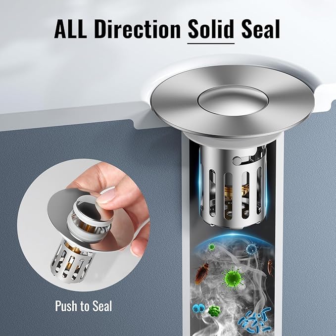 (2 Pc) Bathroom Sink Stopper-All Metal Sink Stopper-Universal Fit 99% Bathroom Sink Stopper with Removable Stainless Steel Hair Catcher-Bathroom Sink Drain Strainer for (1.1'' to 2.36'' inch) Drain