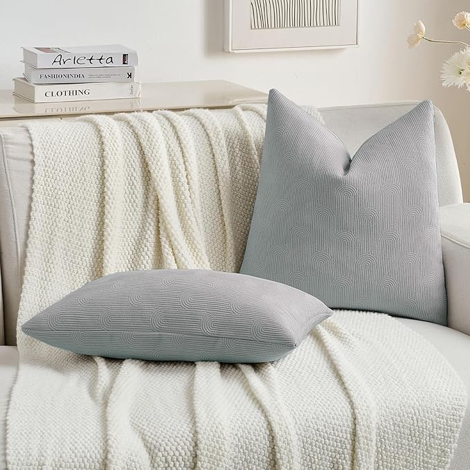 FUTEI Dusty Blue Chenille Decorative Throw Pillow Covers 26x26 Inch Set of 2,Soft Cozy Striped Geometric Patterns Euro Pillow Shams,Modern Home Decor for Couch Bed Living Room