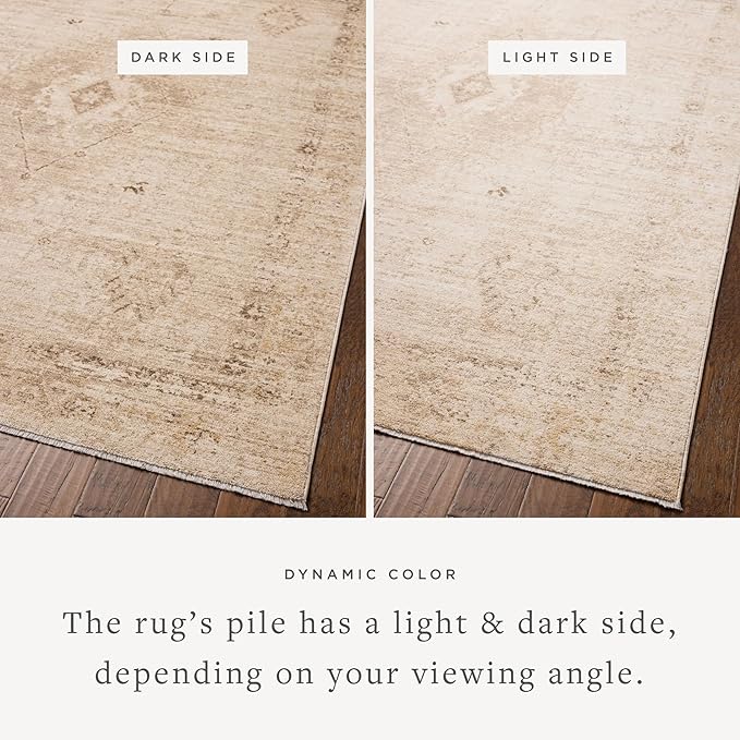 Loloi Chris Loves Julia Palma Collection PLM-06 Natural/Smoke 11'-6" x 15'-7" Fringe Area Rug Vintage Style Boho Living Room Bedroom Carpet