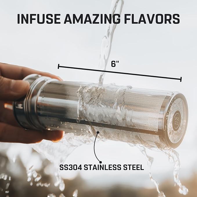 Vesmoon Vessence 32 Oz Stainless Steel Tea Infuser Bottle for Loose Leaf Tea, Water, Herbs, Fruits - Triple Layered Insulated, Leak Proof Bottle with Lid and Clip Handle - 24 Hours Hot/Cold