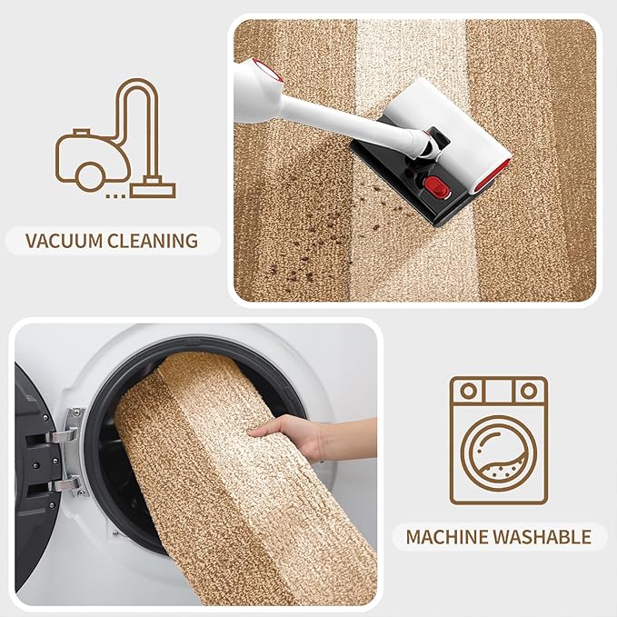 Kitinjoy Indoor Outdoor Door Mat, 40x32 Non-Slip Absorbent Dirt Trapper, Low-Profile Washable Inside Entrance Front Floor Mat, Sturdy Soft Entry Doormats for Entryway, Camel