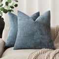 Foindtower Pack of 2 Soft Textured Chenille Throw Decorative Pillow Covers Square Accent Solid Cushion Cover Cozy Neutral Farmhouse Pillow Case for Couch Sofa Bedroom Living Room 18x18 Inch,Blue