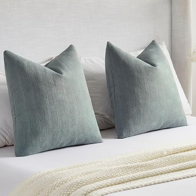 FUTEI Dark Grey Chenille Decorative Throw Pillow Covers 16x16 Inch Set of 2,Soft Cozy Striped Geometric Patterns Cushion Case,Modern Home Decor for Couch Bed Living Room