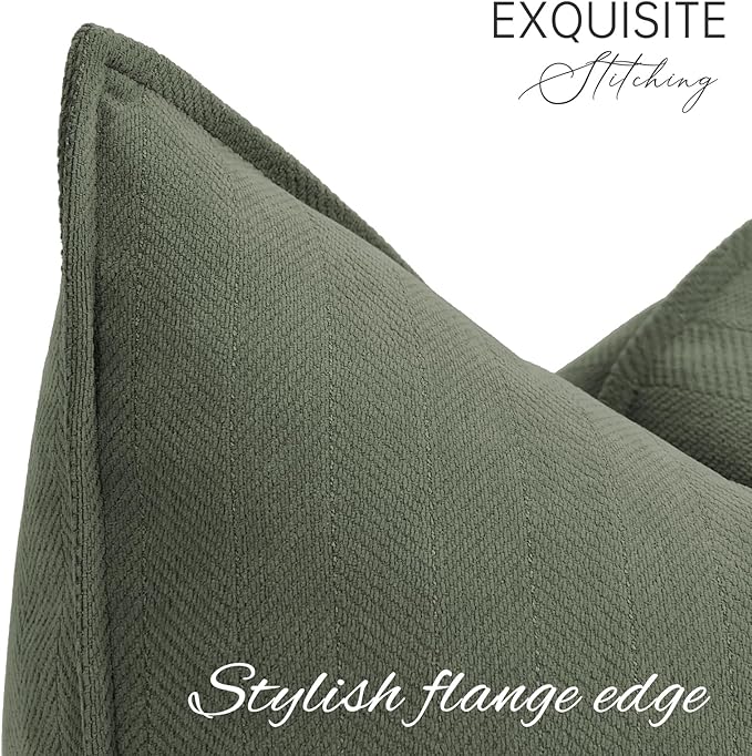 ZWJD Army Green Pillow Covers 26x26 Set of 2 Chenille Throw Pillow Covers with Elegant Design Soft and Luxurious Decorative Throw Pillows for Couch, Bed, and Home Decor