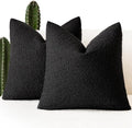 Foindtower Set of 2, Decorative Textured Boucle Throw Pillow Covers Accent Solid Pillow Cases Neutral Soft Couch Cushion Case for Chair Sofa Bedroom Living Room Home Decor 24 x 24 Inch Black