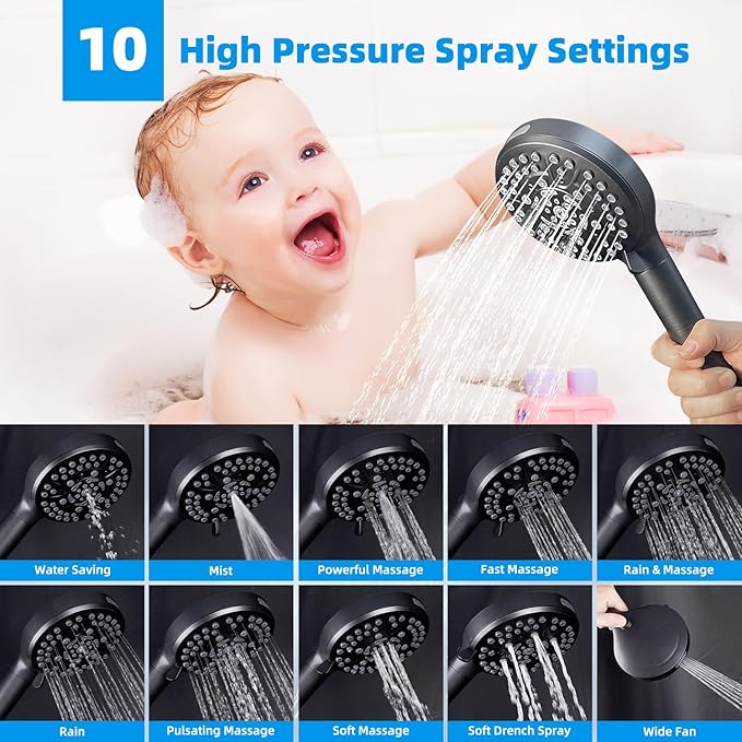 Hibbent All Metal 10'' Dual Filtered Rainfall Shower Head Combo, High Pressure Handheld Shower Head, 16'' Adjustable Arc Extension Arm, 20 Stage Shower Filter, 10-spray, 71'' Hose, Oil Rubbed Bronze