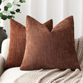 Foindtower Pack of 2 Soft Textured Chenille Throw Decorative Pillow Covers Square Accent Solid Cushion Cover Cozy Neutral Farmhouse Pillow Case for Couch Sofa Bedroom Living Room 20x20 Inch,Red Taupe