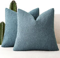 Foindtower Set of 2, Decorative Textured Boucle Throw Pillow Covers Accent Solid Pillow Cases Neutral Cozy Couch Cushion Case for Chair Sofa Bedroom Living Room Home Decor 26x26 Inch Misty Blue