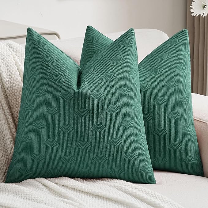 FUTEI Teal Chenille Decorative Throw Pillow Covers 24x24 Inch Set of 2,Soft Cozy Striped Geometric Patterns European Cushion Cases,Modern Home Decor for Couch Bed Living Room