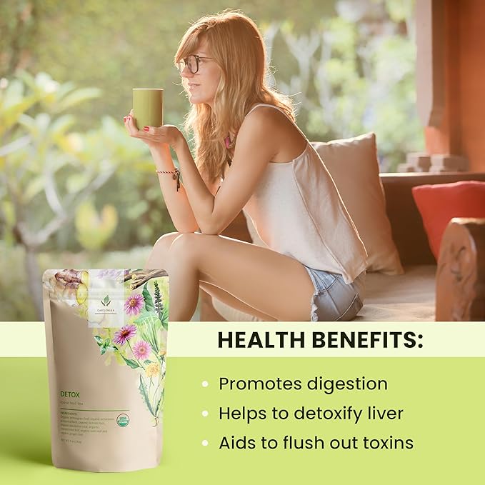 Organic Dandelion Root Detox Loose Leaf Tea, Herbal, Caffeine-Free, KSA Kosher, Ayurvedic with Lemongrass, Peppermint, Echinacea – 4 oz (1 Pack)