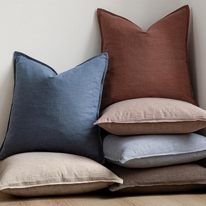 Foindtower Pack of 2, Decorative Linen Soild Throw Pillow Covers Accent Lumbar Cushion Case Boho Farmhouse Pillowcase for Chair Couch Sofa Bedroom Living Room Home Decor 12x20 Inch Dark Blue