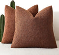 Foindtower Set of 2, Decorative Textured Boucle Throw Pillow Covers Accent Solid Pillow Cases Neutral Soft Cozy Couch Cushion Case for Chair Sofa Bedroom Living Room Home Decor 24x24 Inch Red Taupe