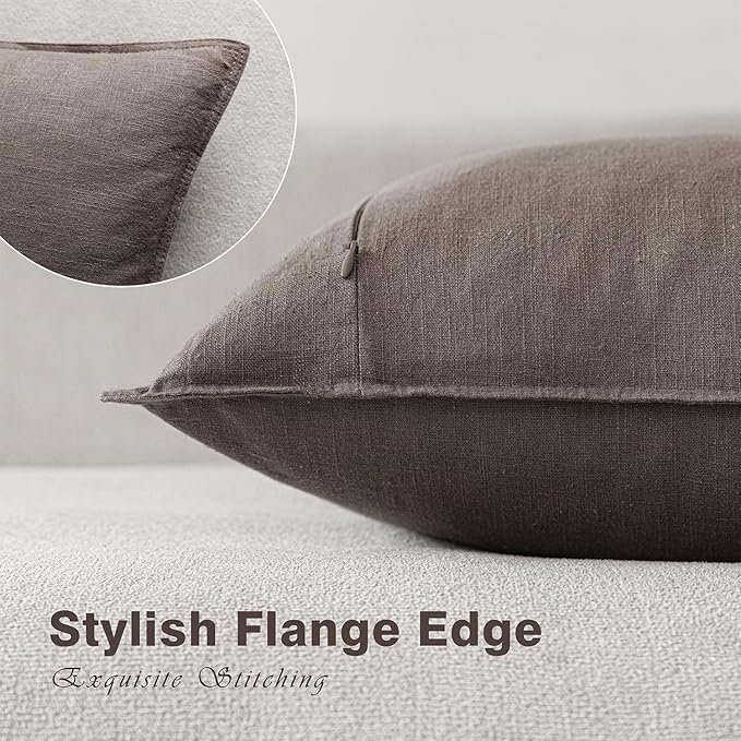 Foindtower Pack of 2, Decorative Linen Soild Throw Pillow Covers Accent Lumbar Cushion Case Boho Farmhouse Pillowcase for Chair Couch Sofa Bedroom Living Room Home Decor 12x20 Inch Light Coffee