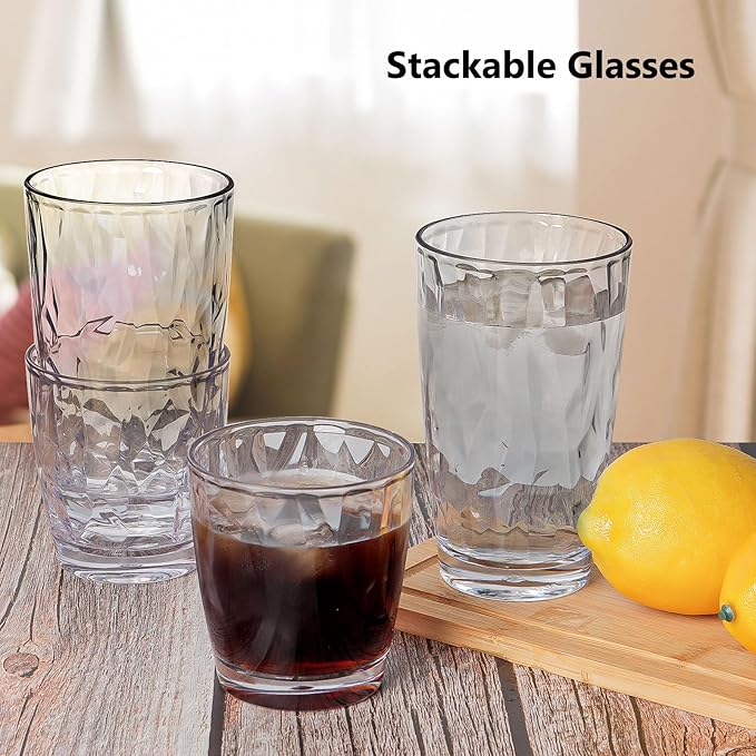 Topsky Reusable Plastic Cups, Shatter Proof Drinking Glasses, Unbreakable Tumblers for Home, Picnic, Party - Dishwasher Safe, Stackable | 10-oz, 16-oz
