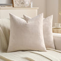 FUTEI Beige Velvet Throw Pillow Covers 18x18 Inch Set of 2,Soft Embossed Leaf-Relief Textured Cushion Cases,Natural Home Decor for Couch Living Room