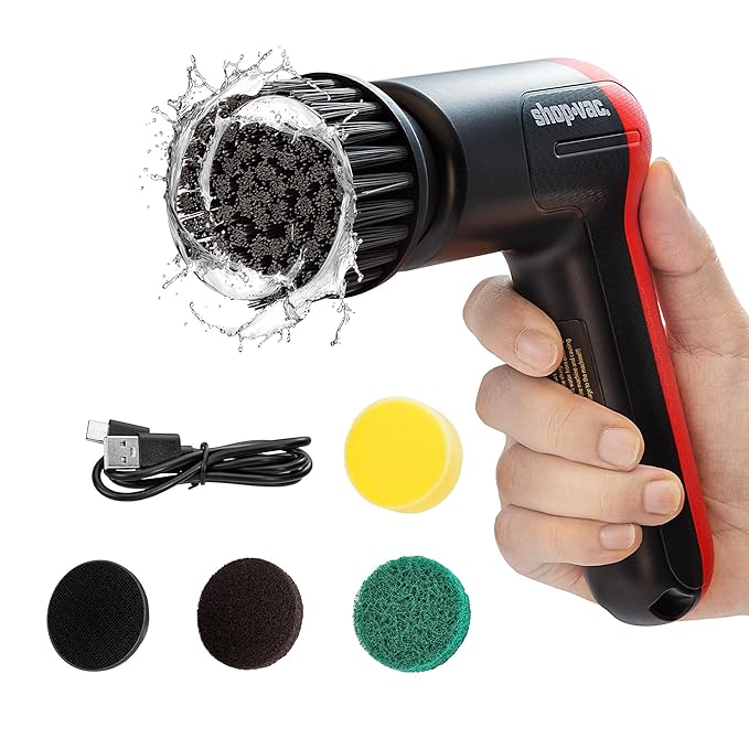 Shop-Vac Cordless Spin Scrubber, 2-Speed (180/240RPM) Electric Cleaning Brush with 5 Multi-Surface Heads, 2000mAh Battery, 60-Min Runtime, for Kitchen & Bathroom