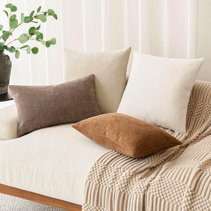 Foindtower Pack of 2 Soft Textured Throw Decorative Pillow Covers Square Accent Solid Cushion Cover Cozy Neutral Farmhouse Pillow Case for Couch Sofa Bedroom Living Room 20x20 Inch, Ivory White