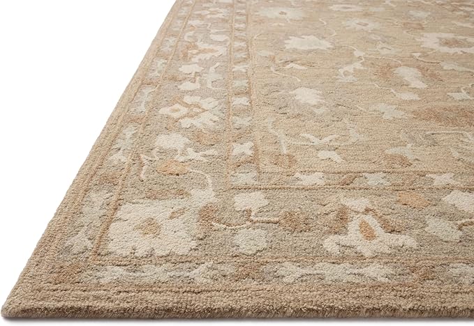 Loloi Chris Loves Julia Dorothea Collection DRT-02 Khaki/Dove 3'-6" x 5'-6" Accent Rug Wool Neutral Floral Living Room Bedroom Carpet