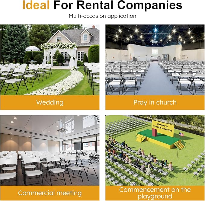 4 Pack White Folding Chairs, 700lbs Capacity Heavy Duty Folding Chair with Reinfoced Steel Frame for Indoor/Outdoor Use, Plastic Foldable Chairs for Party, Patio, Meeting, Wedding and School