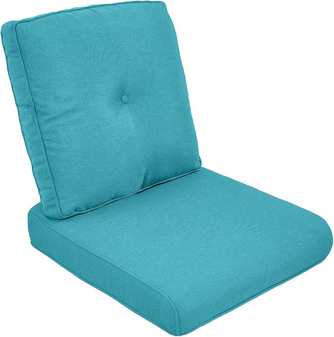 Outdoor Chair Cushion Set, 25 x 22 Deep Seat Cushion, Patio Chair Cushions for Outdoor, Include 1 Seat Cushion and 1 Back Cushion, Cyan Blue