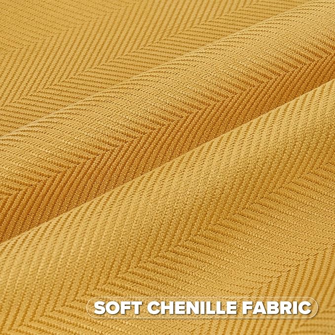 FUTEI Mustard Yellow Chenille Throw Pillow Covers 12x20 Inch Set of 2,Soft Wide Chevron Textured Lumbar Pillow Cases,Farmhouse Home Decor for Couch Bed Living Room
