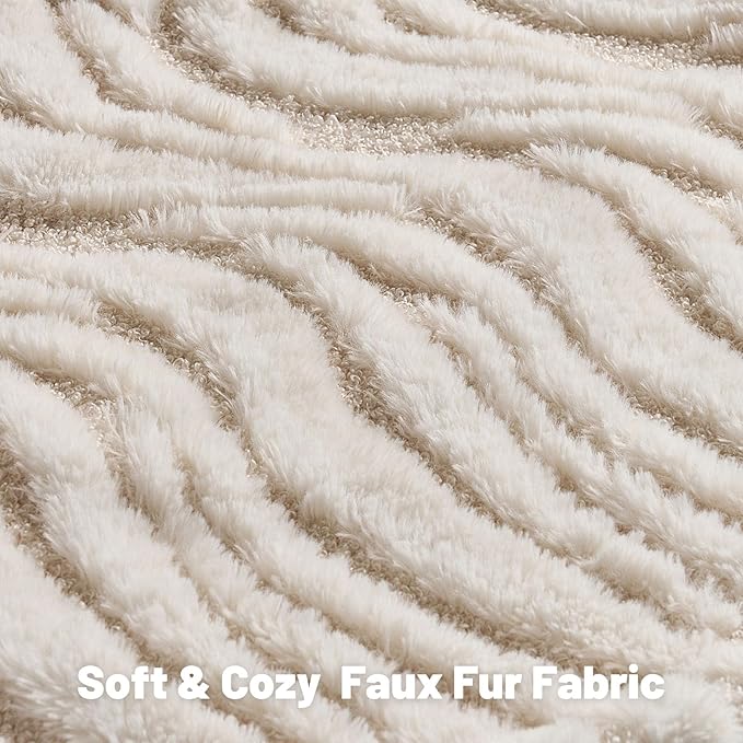 FUTEI Cream Decorative Throw Pillow Covers 20x20 Inch Set of 2,Soft Faux Fur Geometric Shapes Texture Cushion Case,Boho Home Decor for Couch Bed Living Room