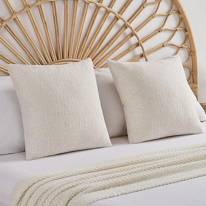 FUTEI Light Natural Decorative Throw Pillow Covers 16x16 Inch Set of 2,Soft Linen Slub Texture Cushion Case,Farmhouse Home Decor for Couch Bed Living Room