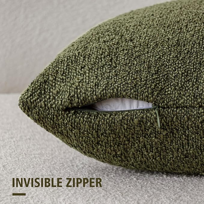 Foindtower Pack of 2 Textured Boucle Throw Pillow Covers Accent Solid Pillow Cases Cozy Soft Decorative Couch Cushion Case for Chair Sofa Bedroom Living Room Home Decor 18x18 Inch Moss Green
