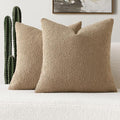FUTEI Pack of 2 Khaki Decorative Throw Pillow Covers 26x26 Inch Soft Cozy Solid Boucle Textured Euro Pillow Shams,Modern Home Decor for Couch Bed Living Room