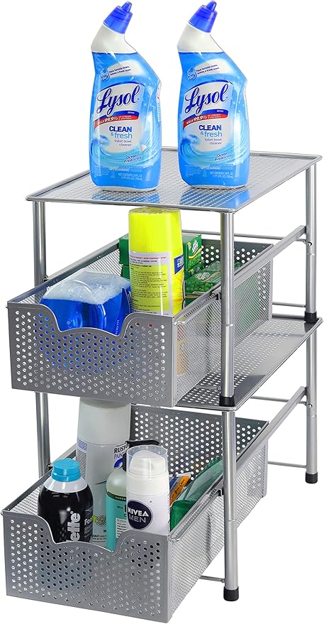 Simple Houseware Stackable Under Sink Cabinet Sliding Basket Organizer Drawer, Silver