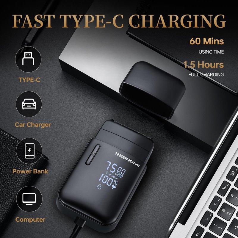 Electric Foil Shavers for Men,Electric Razor with 3 Adjustable Gears 2 Floating Blades,IPX7 Waterproof,LCD Display & Type-C Charge,Foil Shaver for Travel & Home, Matte Black