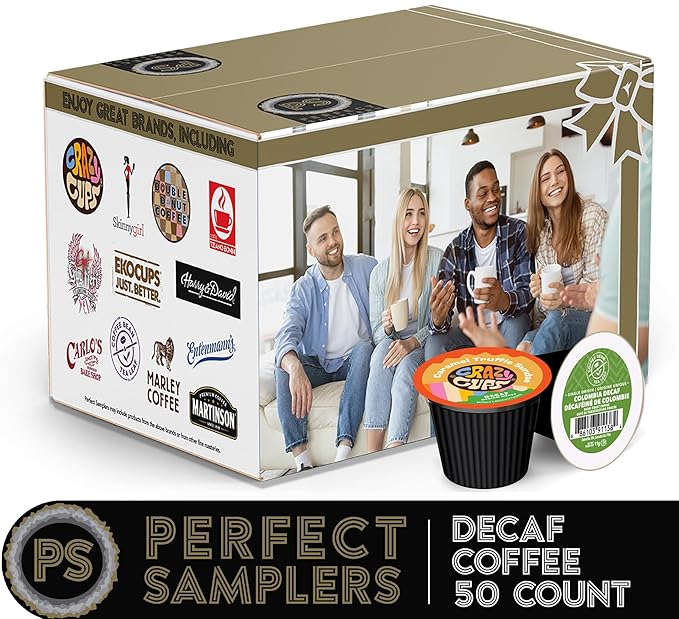 Crazy Cups Decaf Coffee Pods Variety Pack – Flavored & Unflavored Assorted Sampler, 50 Count, Compatible with Keurig K-Cup Brewers