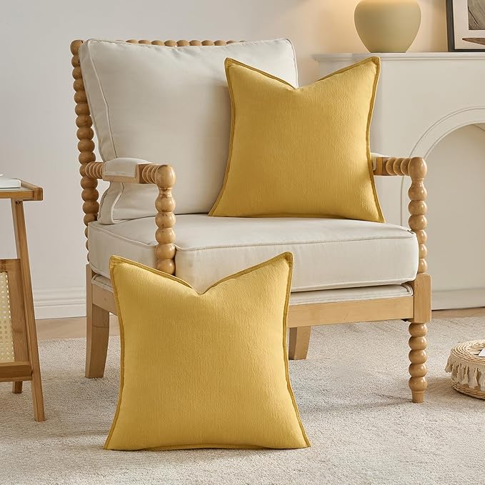 FUTEI Mustard Yellow Chenille Throw Pillow Covers 26x26 Inch Set of 2,Edges Double-Stitched Euro Pillow Shams,Modern Home Decor for Couch Living Room