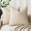 Foindtower Pack of 2 Soft Textured Throw Decorative Pillow Covers Square Accent Solid Cushion Cover Cozy Neutral Farmhouse Pillow Case for Couch Sofa Bedroom Living Room 20x20 Inch, Beige