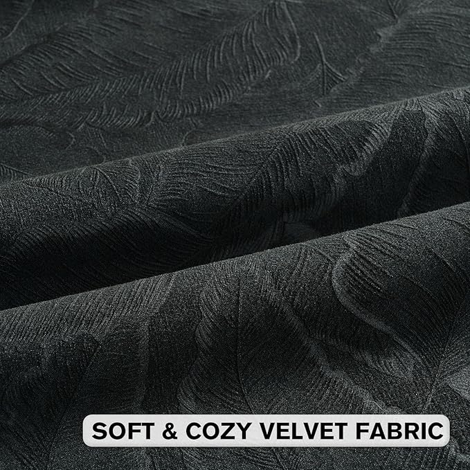FUTEI Black Velvet Throw Pillow Covers 12x20 Inch Set of 2,Soft Embossed Leaf-Relief Textured Lumbar Pillow Cases,Natural Home Decor for Couch Living Room