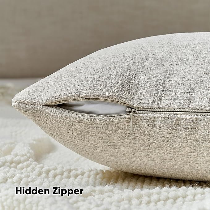 FUTEI Beige Chenille Decorative Throw Pillow Covers 22x22 Inch Set of 2,Soft Cozy Faux Linen Textured Cushion Case,Farmhouse Home Decor for Couch Living Room