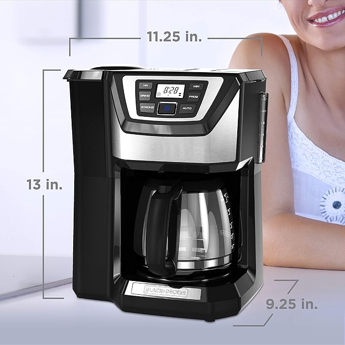 Black and Decker BLACK+DECKER 12-Cup Mill and Brew Coffeemaker, Black, CM5000B