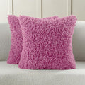 FUTEI Hot Pink Decorative Throw Pillow Covers 24x24 Inch Set of 2,Soft Fluffy Faux Wool Fur Boucle Textured European Cushion Case,Modern Home Decor for Couch Bed Living Room Office