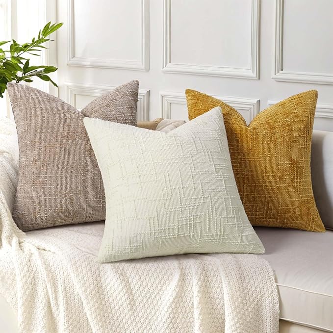 decorUhome Fall Oatmeal Chenille Throw Pillow Covers 12x20 Set of 2 Thick Textured Slubby Couch Pillow Covers Farmhouse Accent Modern Neutral Decorative Pillow Cases for Bed Sofa Living Room