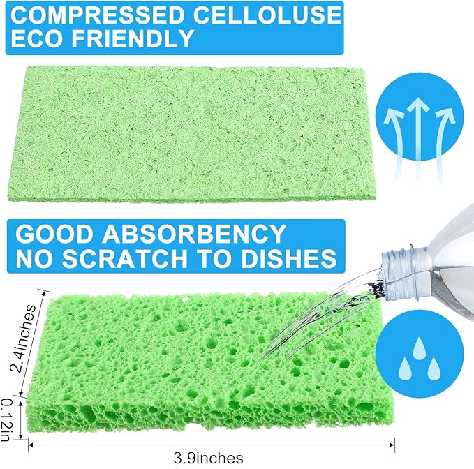 Zhengmy 100 Pieces Kitchen Sponge Bulk Natural Sponges for Dishes Compressed Wood Pulp Sponges Cleaning Sponge Without Scratching for Kitchen Bathroom, 3.9 x 2.4 x 0.12 Inch (Multicolor)