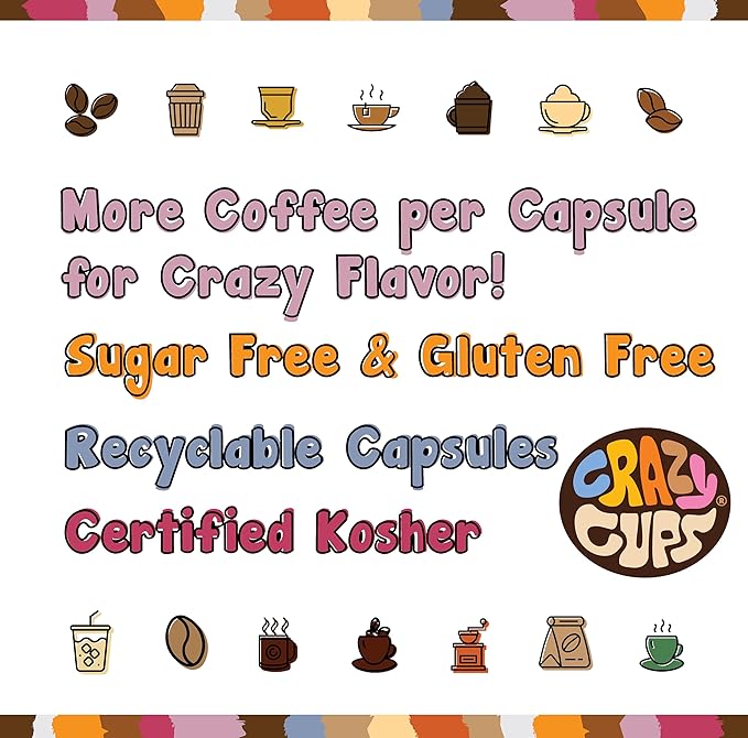 Crazy Cups Flavored Medium Roast Hot or Iced Coffee, Variety Recyclable Pods for Keurig K Cup Brewers, 24 Count