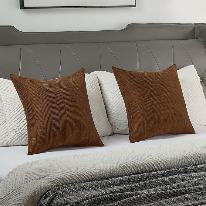 FUTEI Dark Brown Chenille Throw Pillow Covers 20x20 Inch Set of 2,Soft Wide Chevron Textured Cushion Case,Farmhouse Home Decor for Couch Bed Living Room
